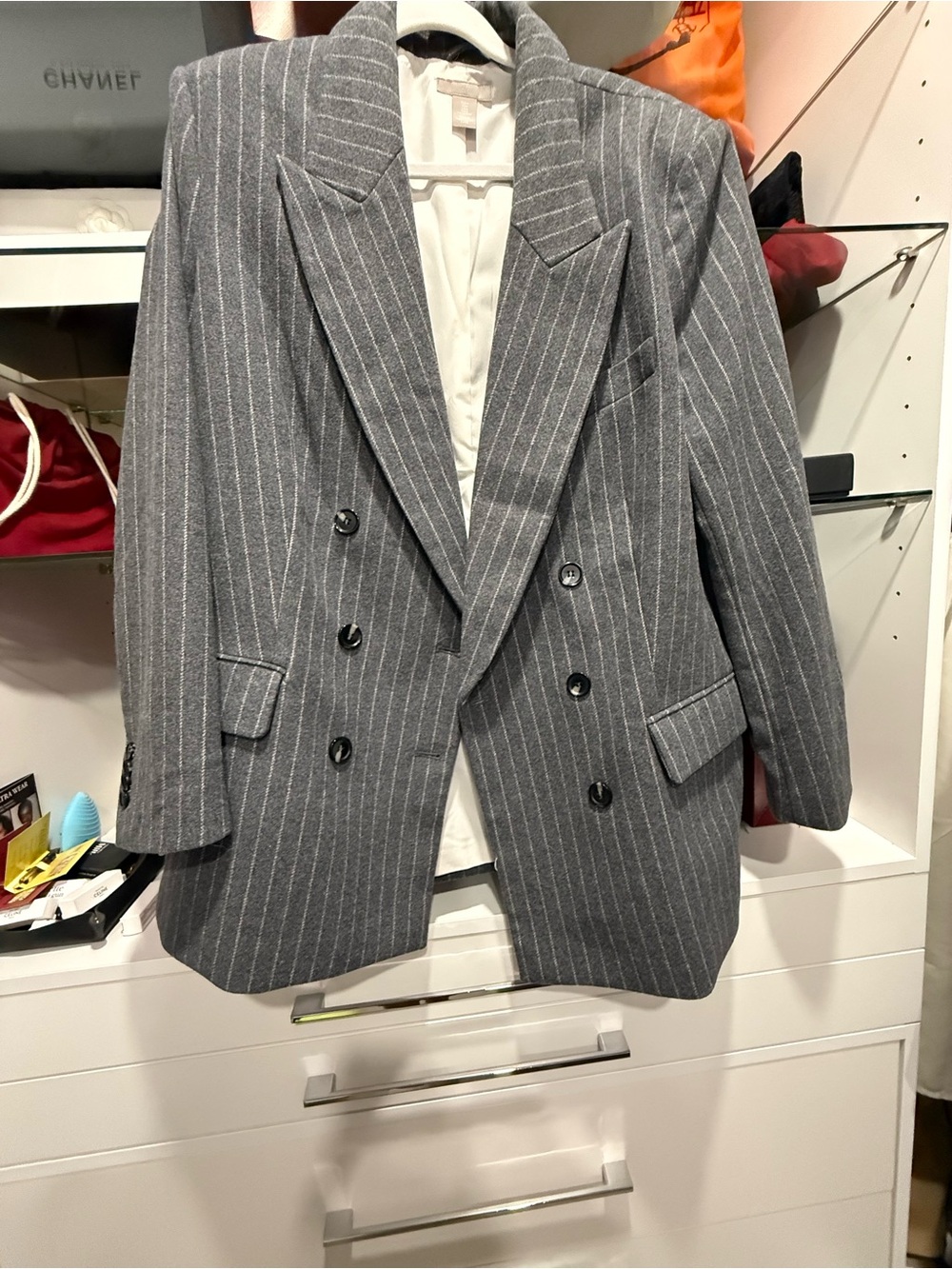 H&M Gray Pinstripe Double-Breasted Blazer